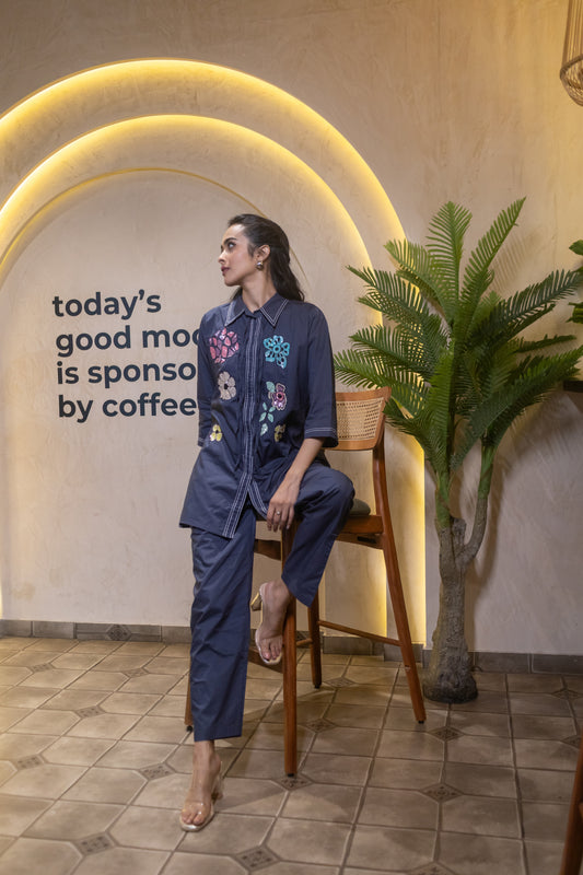 NAVY BLUE SEQUENCE EMBROIDERED CO-ORD SET