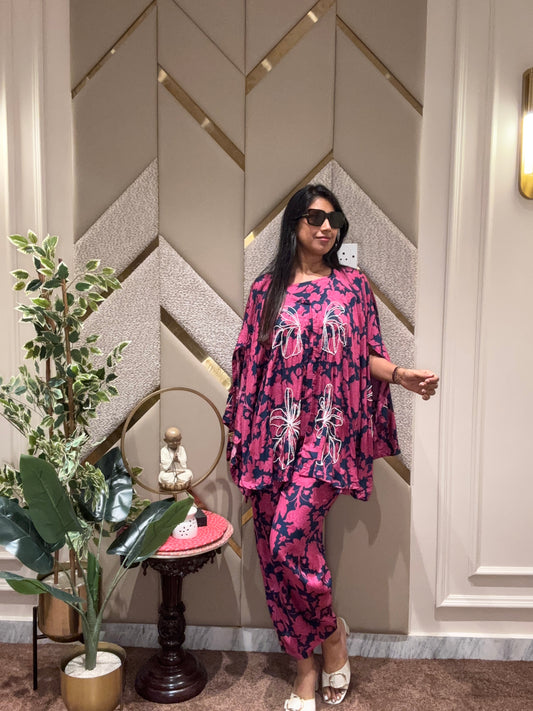 PINK BEADS DETAILING COORD SET WITH JACKET