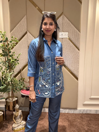 DENIM CHAMBRAY EMBROIDERED COORD SET