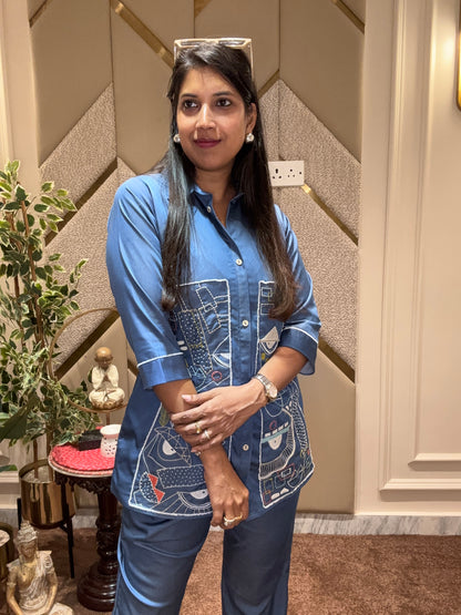 DENIM CHAMBRAY EMBROIDERED COORD SET