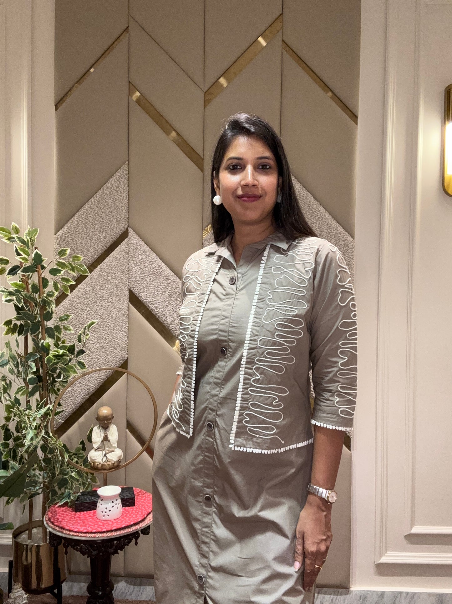 MOCHA BROWN ZIG ZAG DRESS