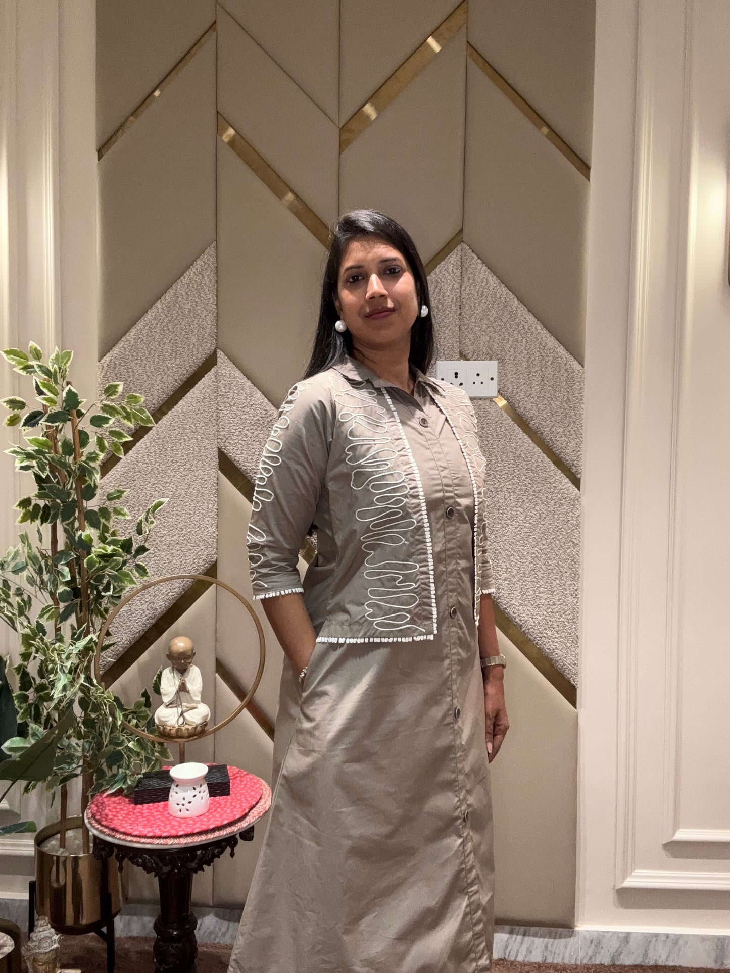 MOCHA BROWN ZIG ZAG DRESS