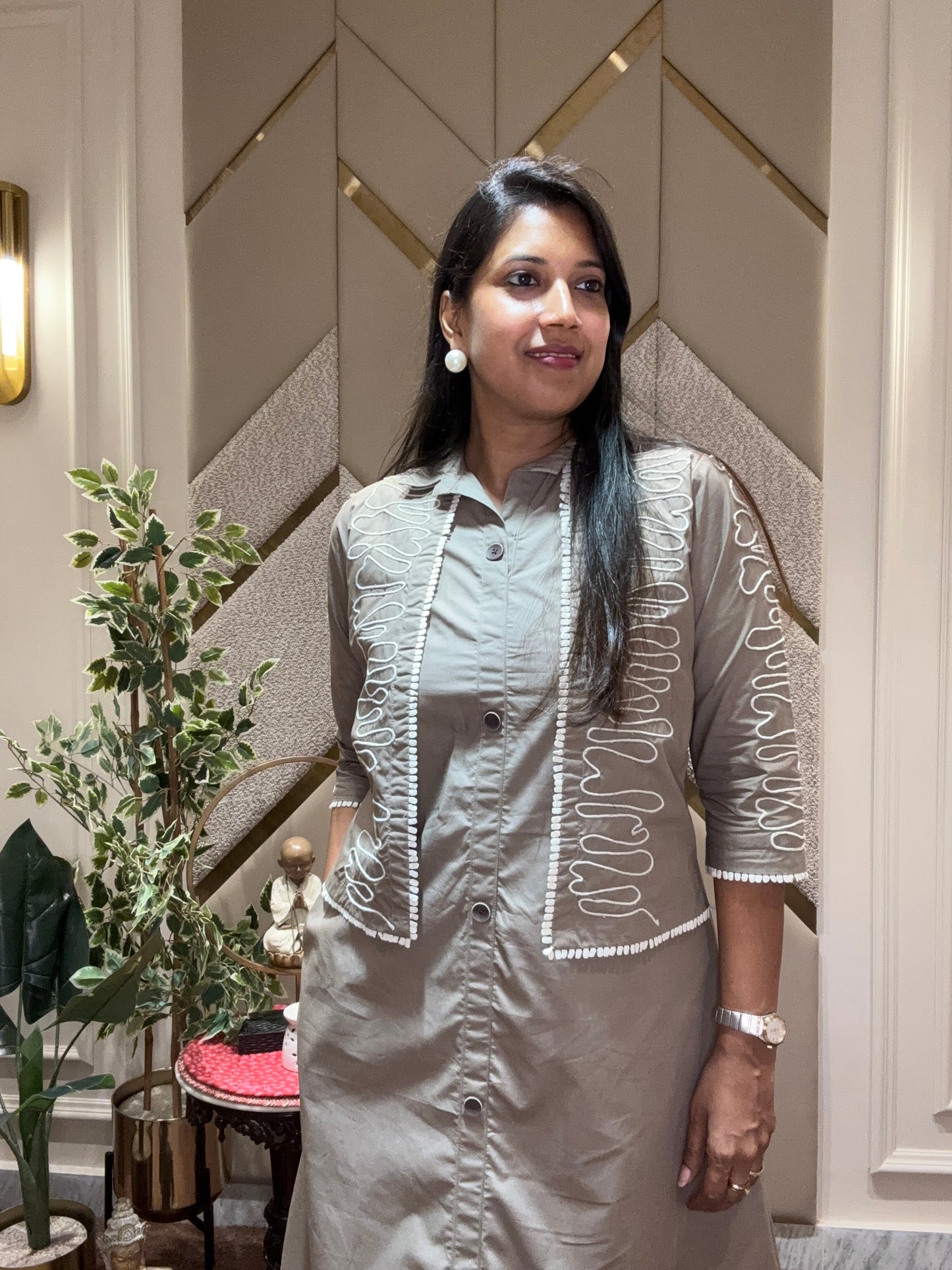 MOCHA BROWN ZIG ZAG DRESS