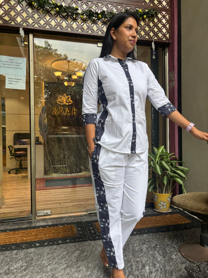 WHITE CHIKANKARI PATCHED COORD SET