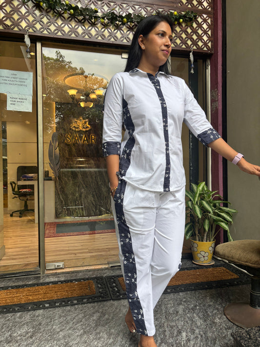 WHITE CHIKANKARI PATCHED COORD SET