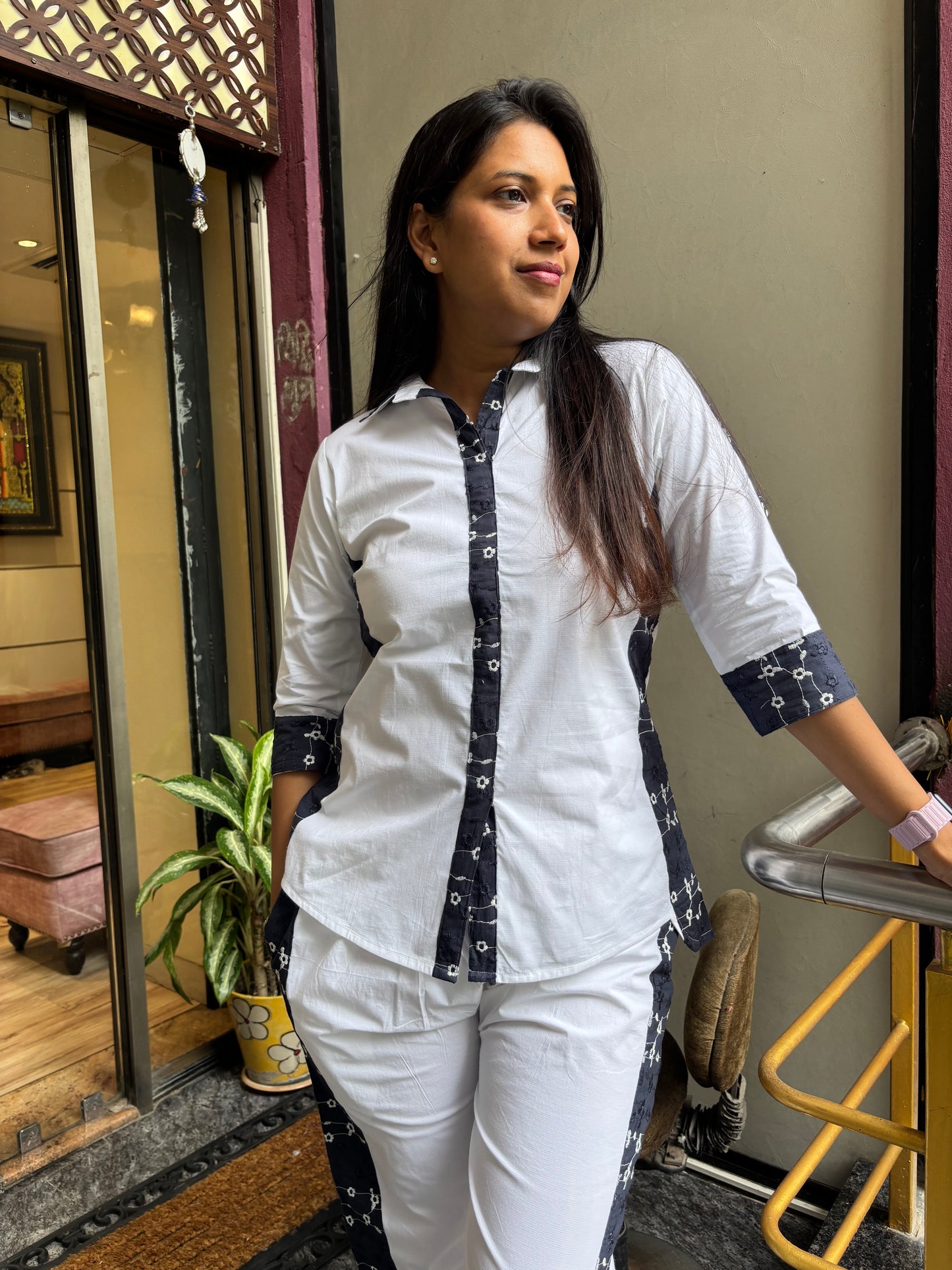 WHITE CHIKANKARI PATCHED COORD SET
