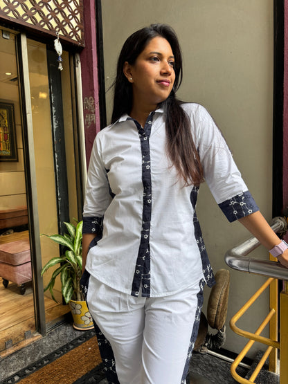 WHITE CHIKANKARI PATCHED COORD SET