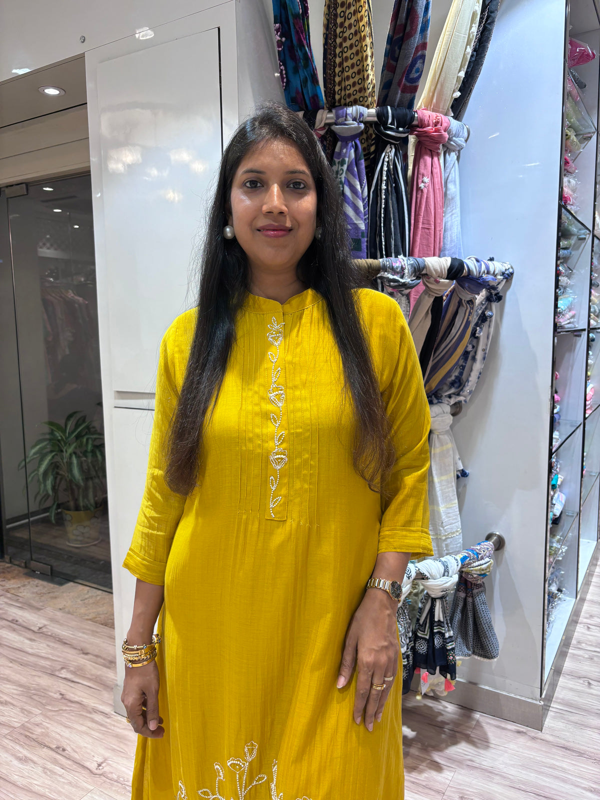 MUSTARD YELLOW BEADS EMBROIDERED KURTA PANT