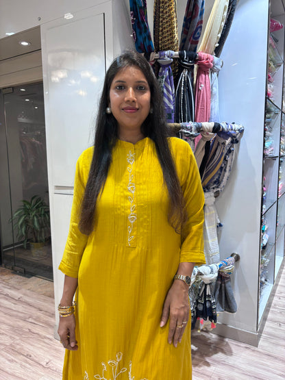 MUSTARD YELLOW BEADS EMBROIDERED KURTA PANT