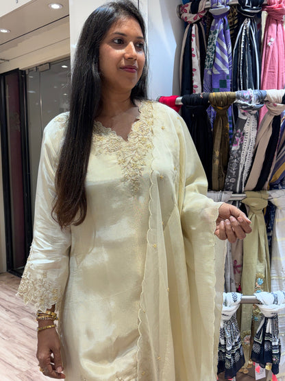OFF WHITE TISSUE EMBROIDERED KURTA SET