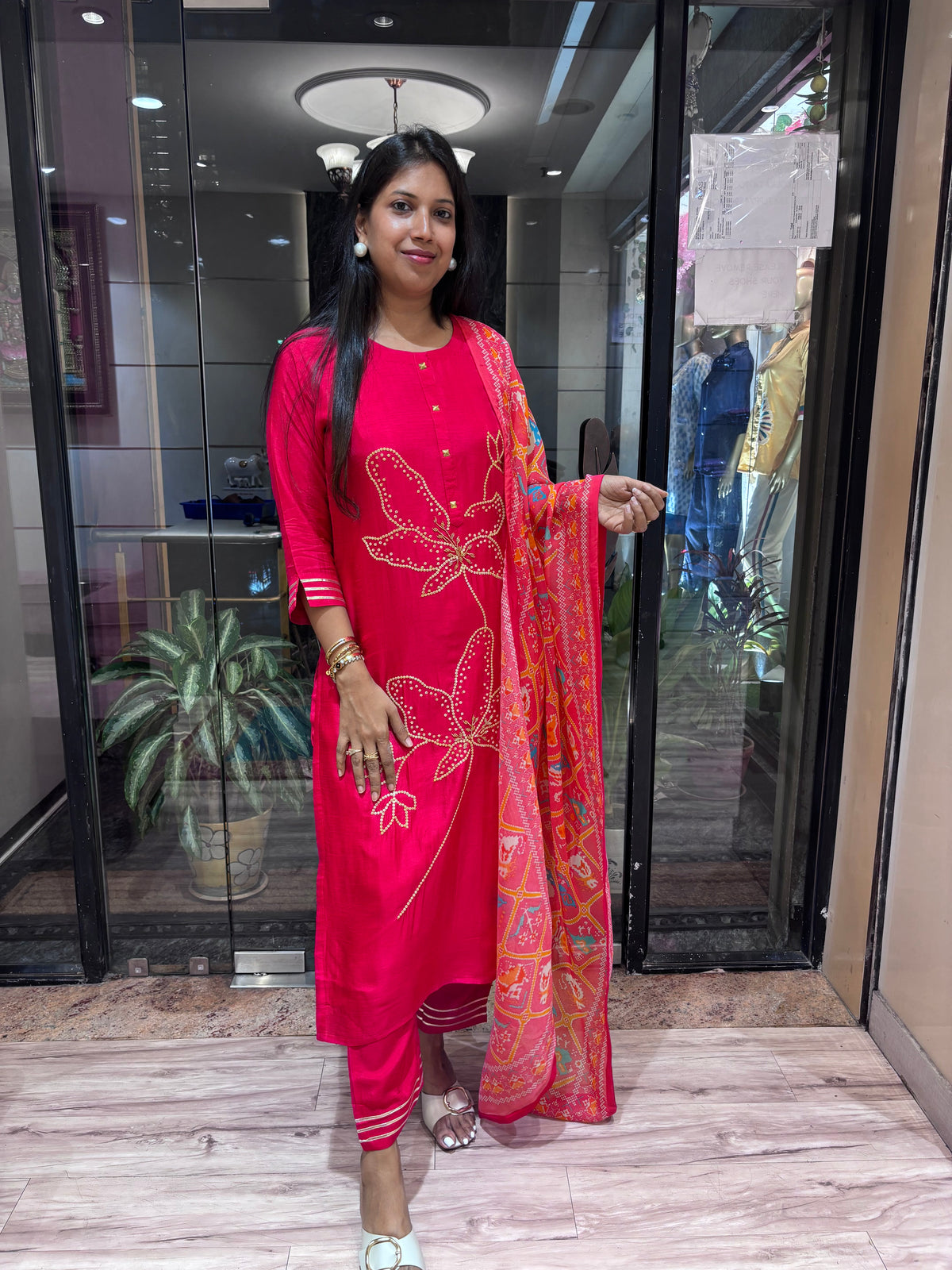 RANI PINK SEQUENCE EMBROIDERED KURTA SET