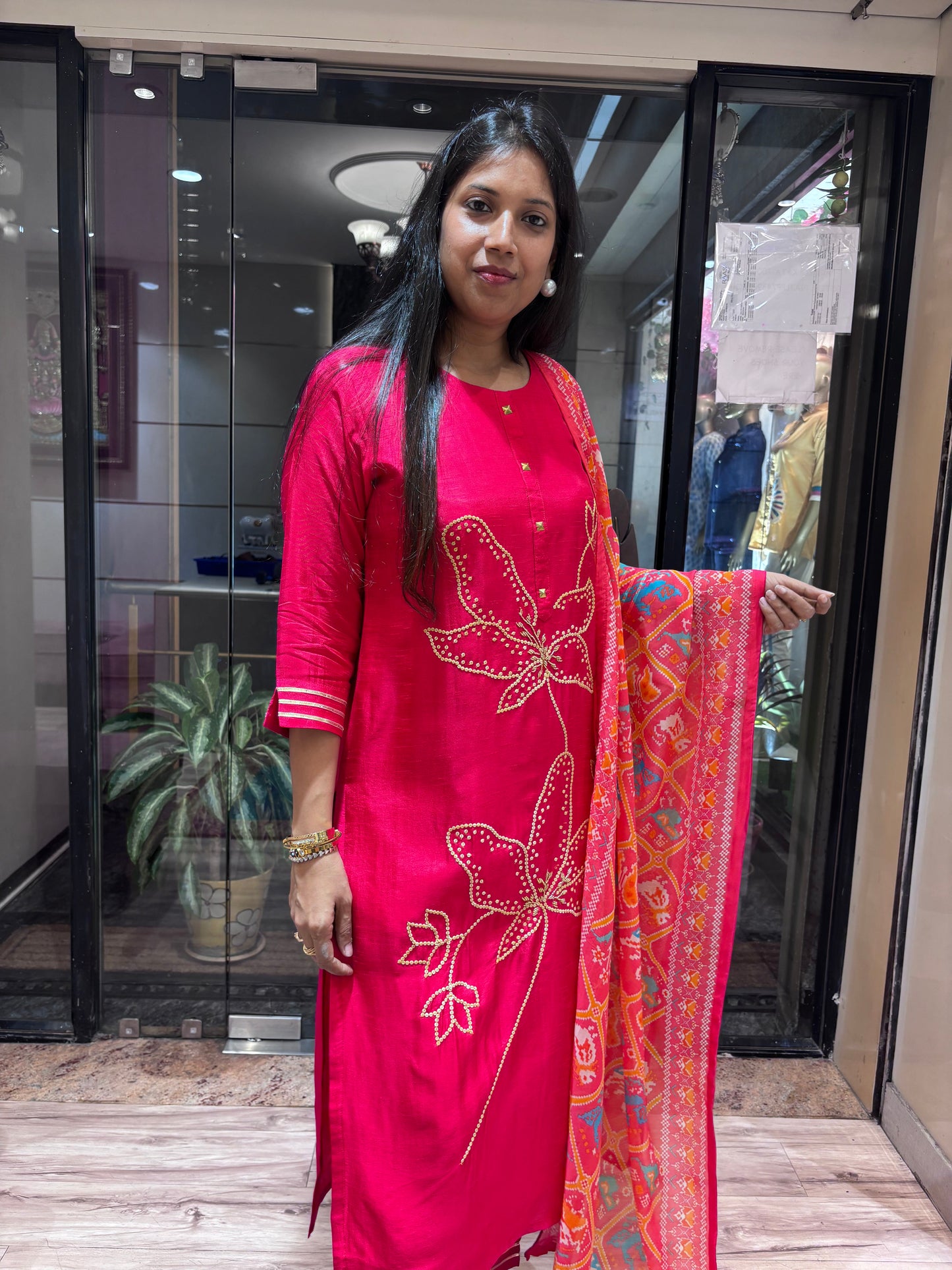 RANI PINK SEQUENCE EMBROIDERED KURTA SET