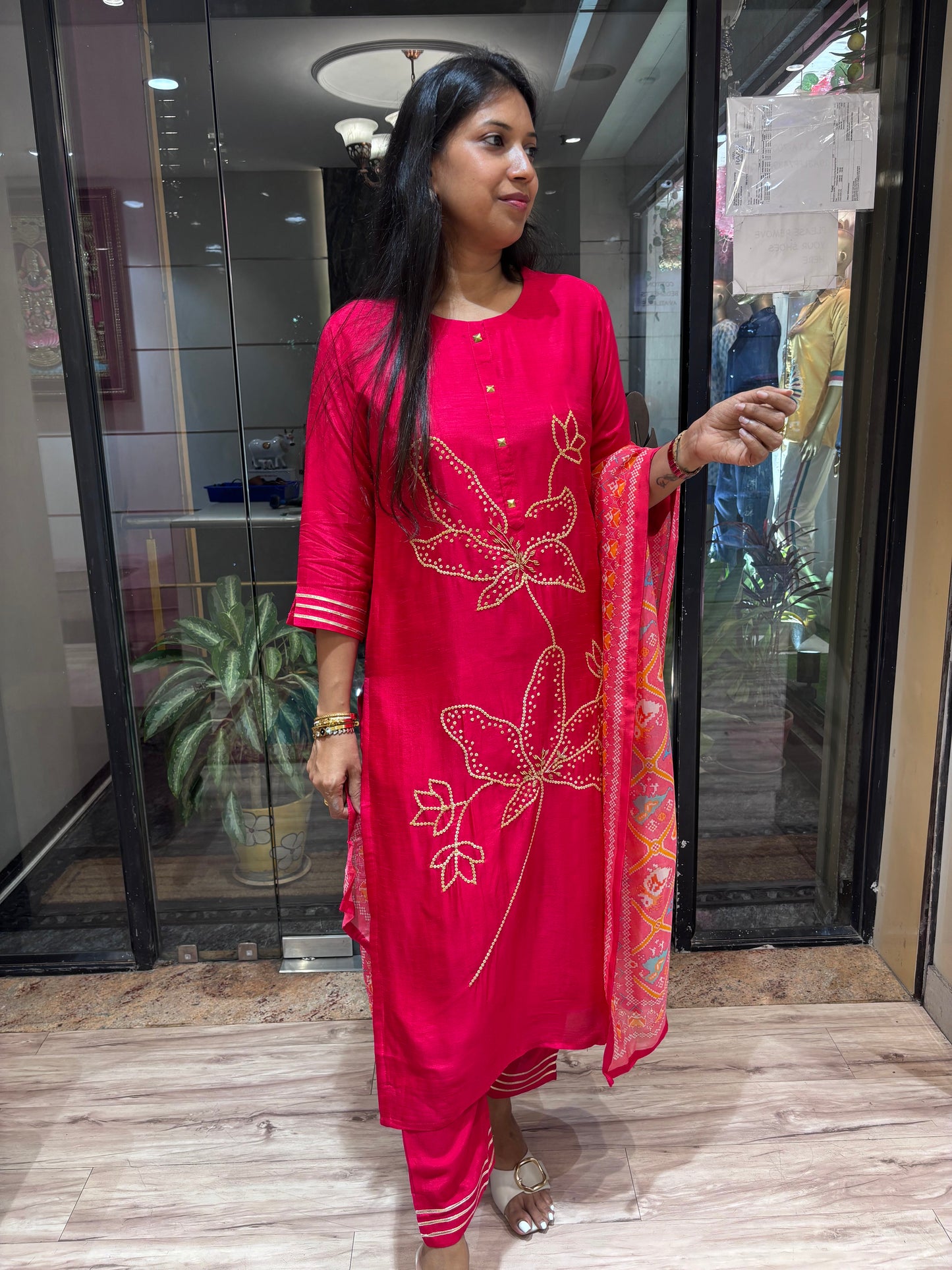 RANI PINK SEQUENCE EMBROIDERED KURTA SET