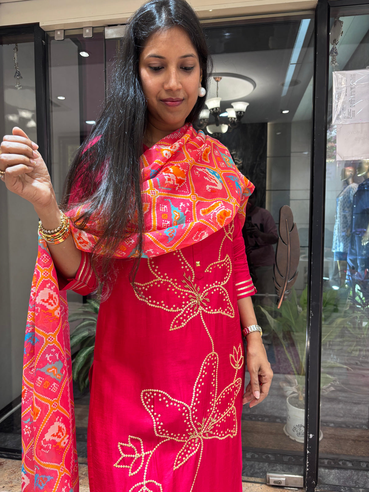 RANI PINK SEQUENCE EMBROIDERED KURTA SET