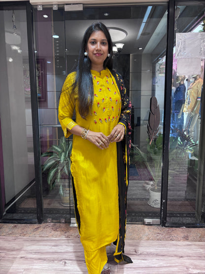 MUSTARD YELLOW CUTDANA DETAILING KURTA SET