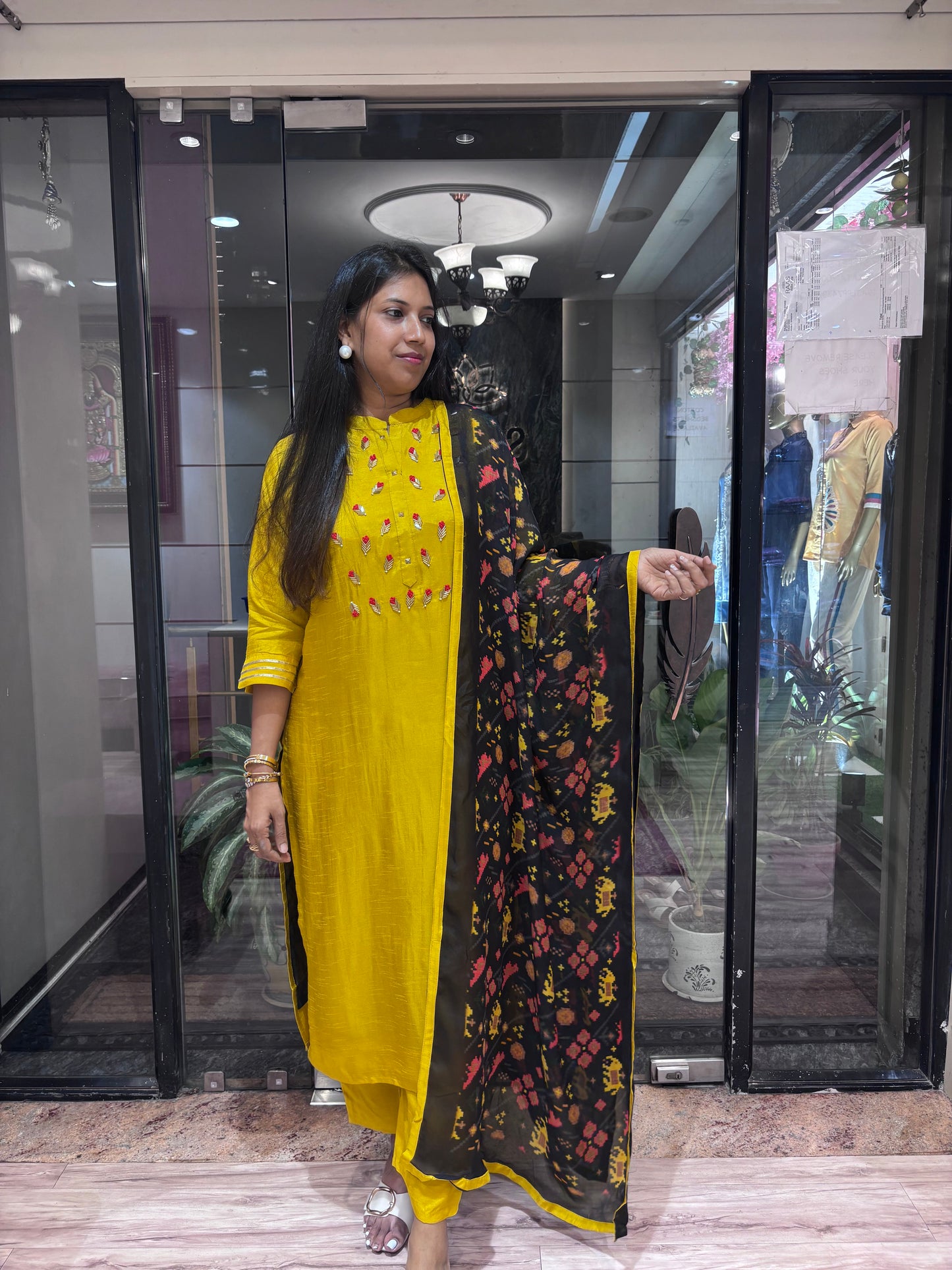 MUSTARD YELLOW CUTDANA DETAILING KURTA SET
