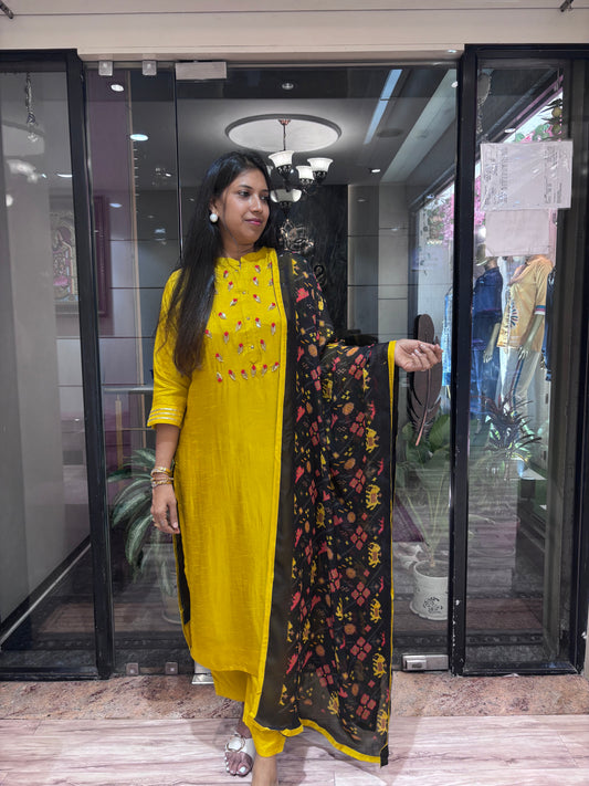 MUSTARD YELLOW CUTDANA DETAILING KURTA SET