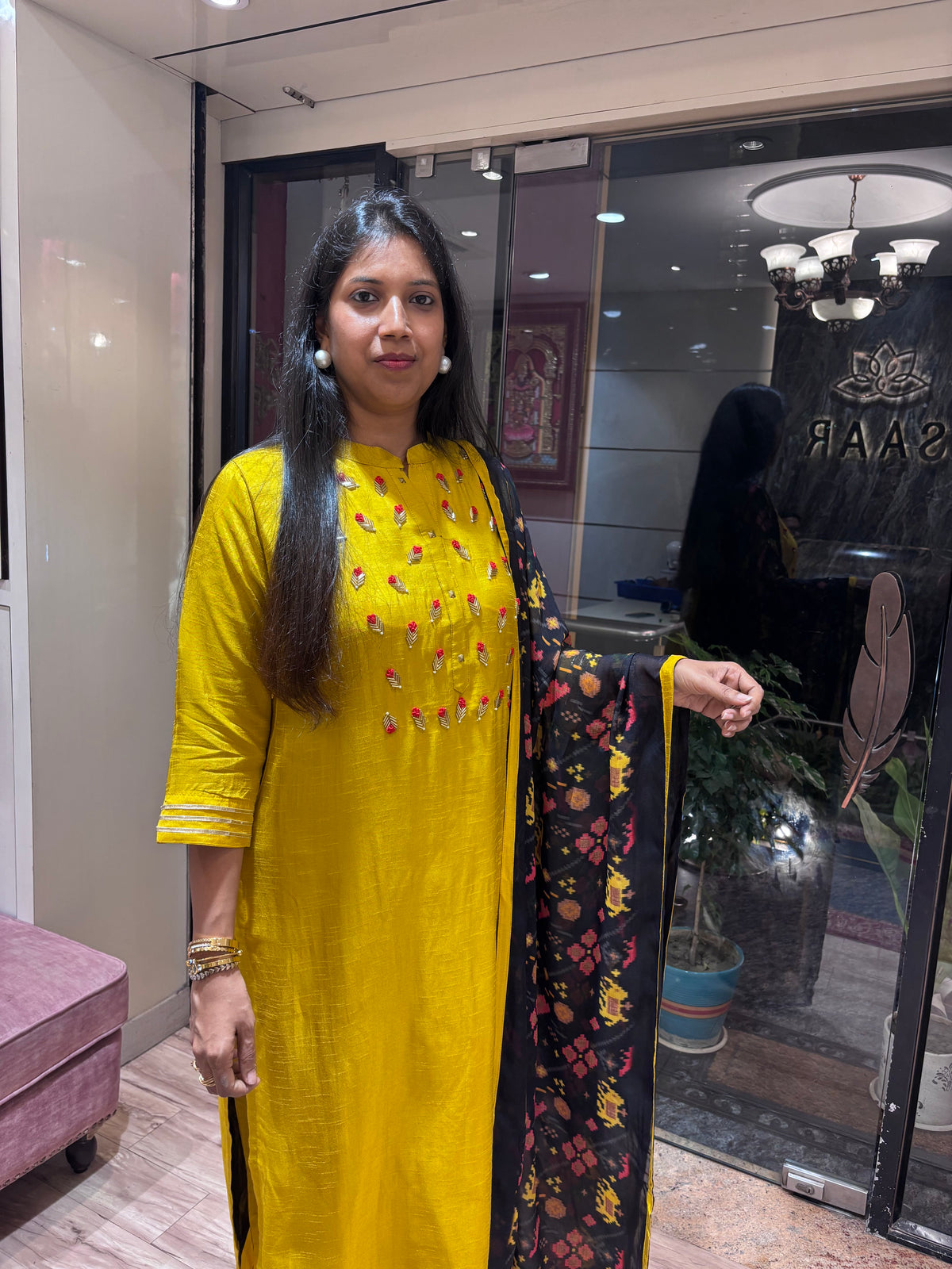 MUSTARD YELLOW CUTDANA DETAILING KURTA SET