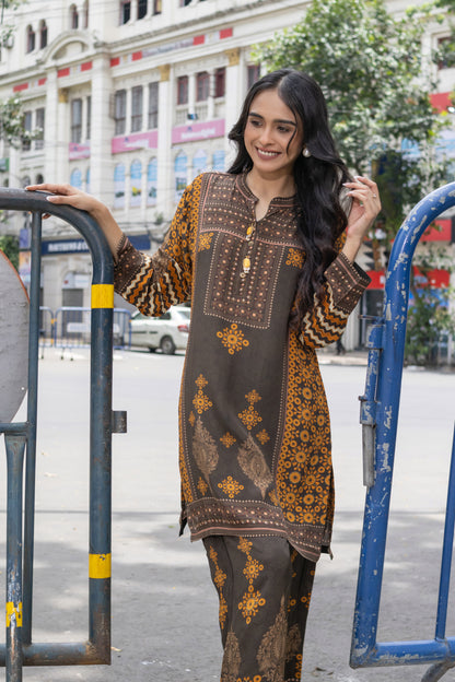 BROWN DIGITAL PRINTED CO-ORD SET