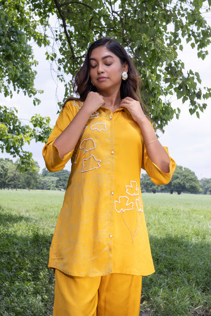 MUSTARD SATIN BEADS CO-ORD SET