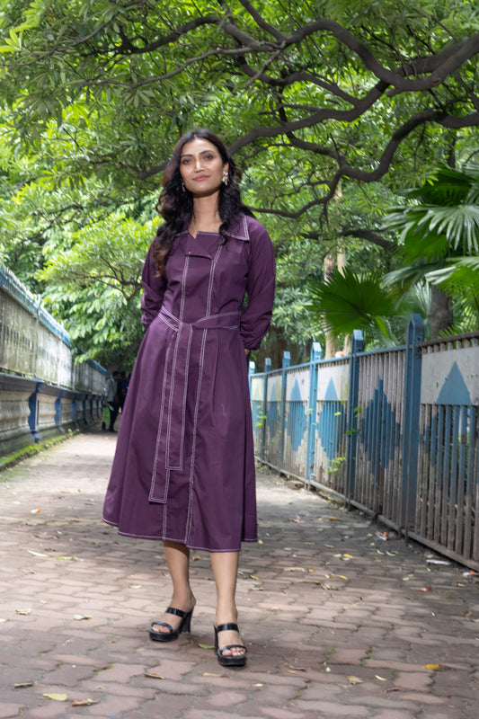 WINE ANCHORED ALINE DRESS