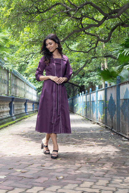 WINE ANCHORED ALINE DRESS