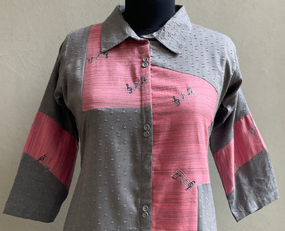 GREY AND PINK PATCHED ALINE DRESS
