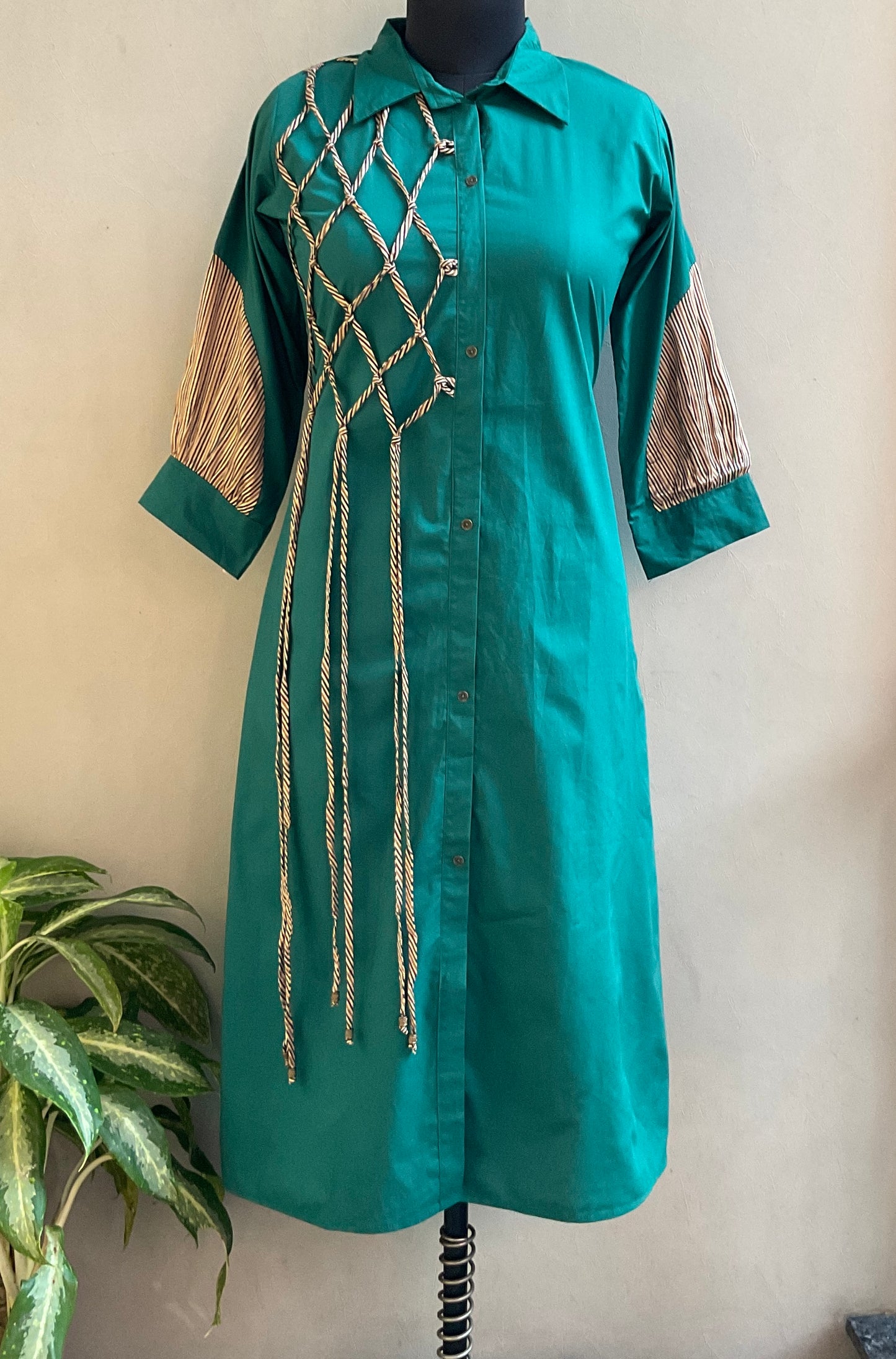 BOTTLE GREEN DORI DETAILING ALINE DRESS