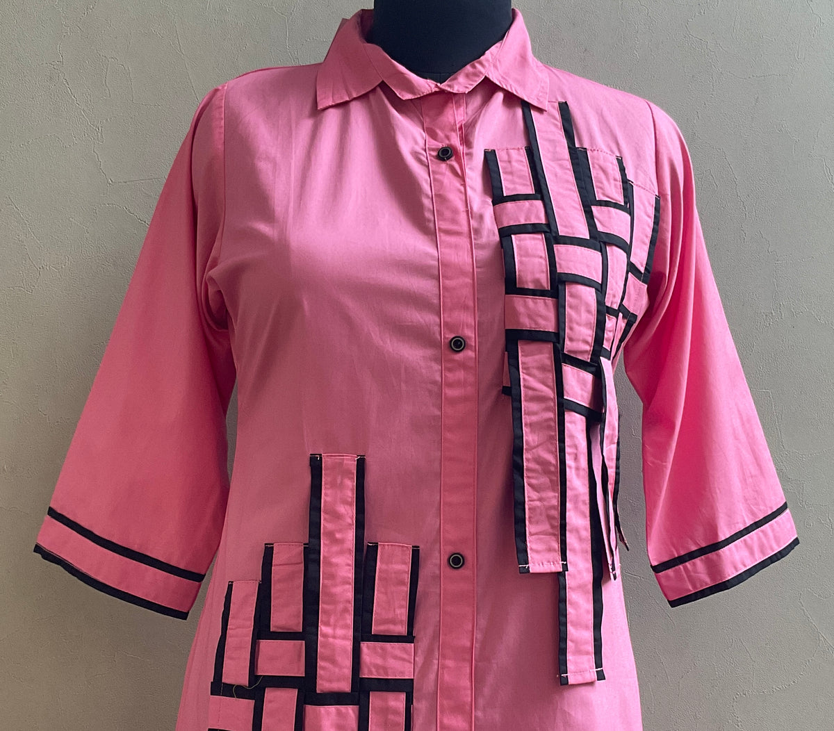 PINK WEAVING PATTERN ALINE DRESS