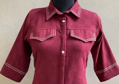 MAROON BOTH SIDE POCKET ANCHORED ALINE DRESS