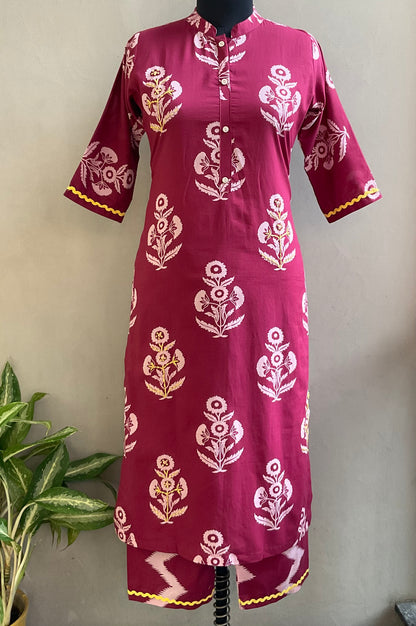 ROSE PINK KATHA HIGHLIGHTED KURTA PANT