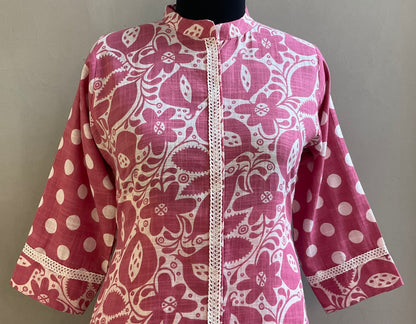 PINK PRINTED LACED KURTA PANT
