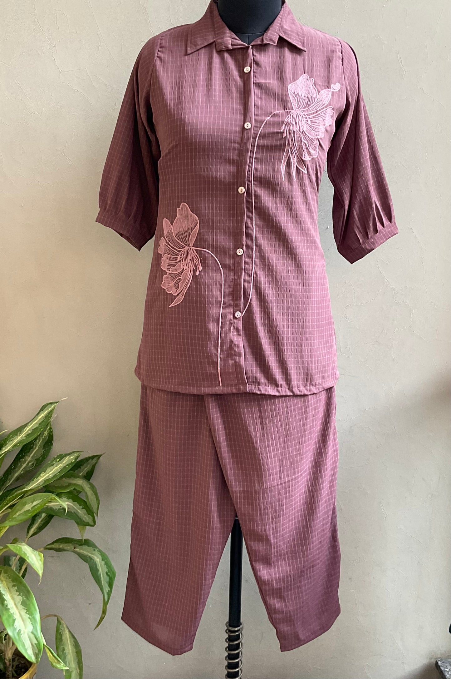 WINE THREAD EMBROIDERED COORD SET