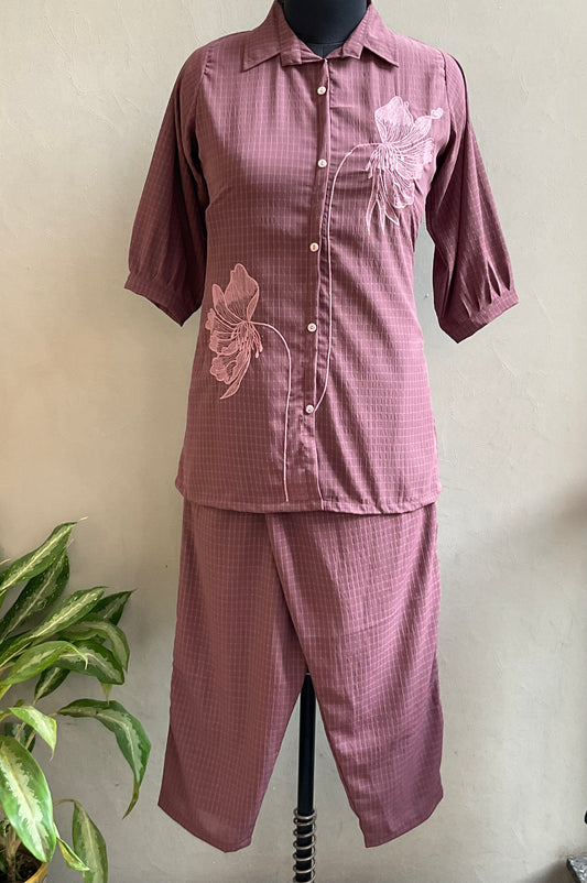 WINE THREAD EMBROIDERED COORD SET