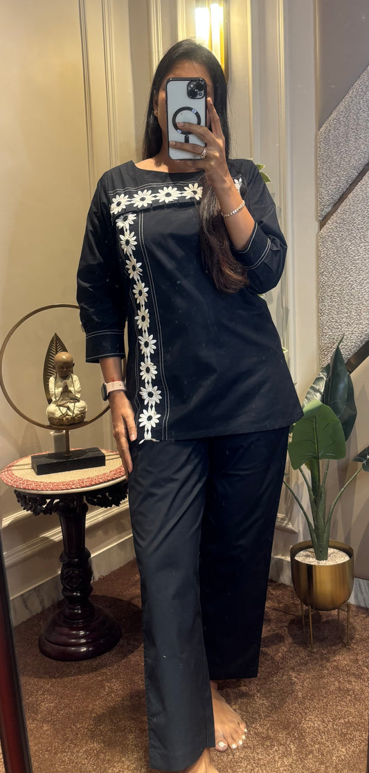 BLACK FLORAL PATCH CO-ORD SET