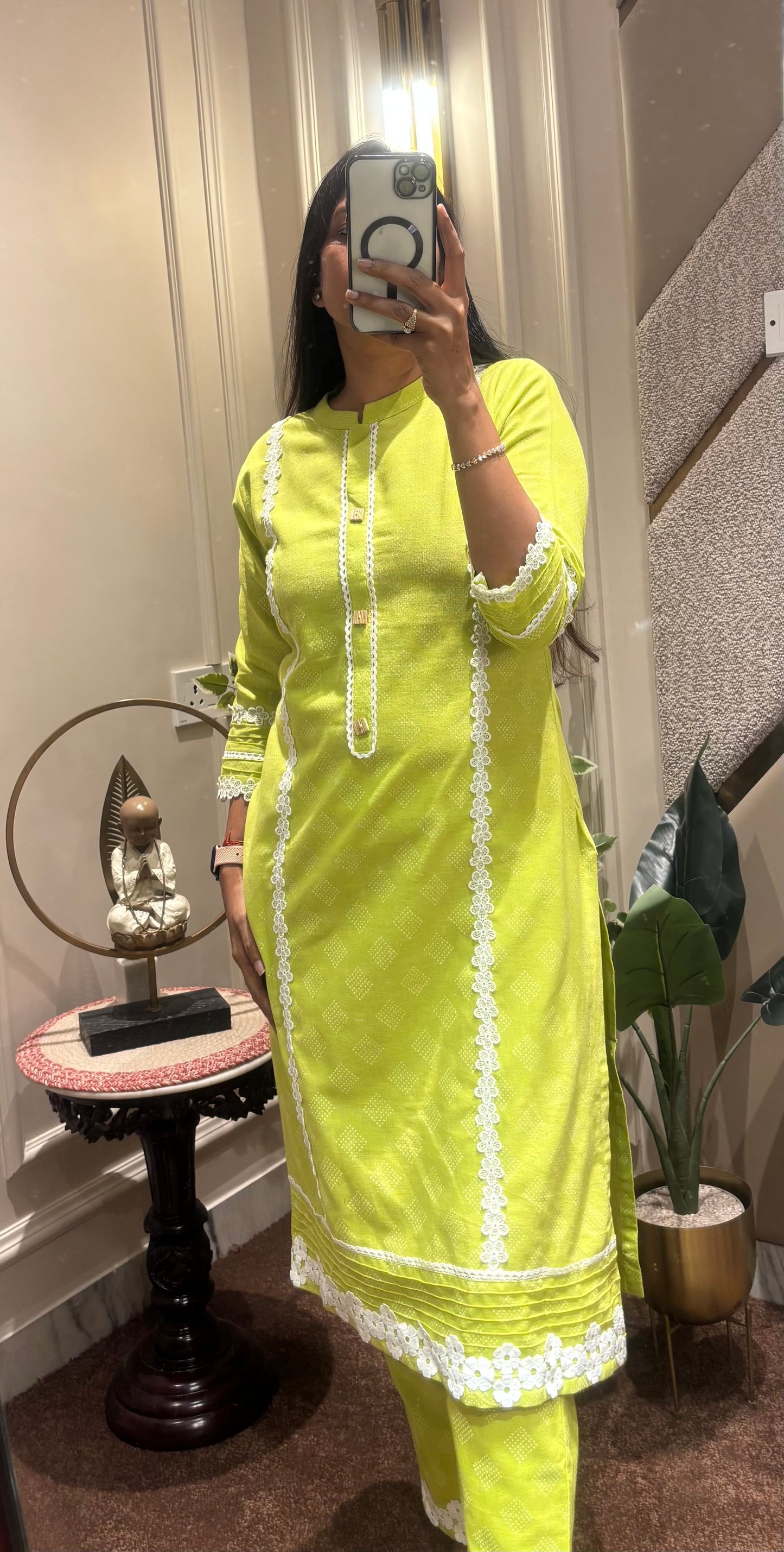 NEON GREEN LACED KURTA WITH PANT