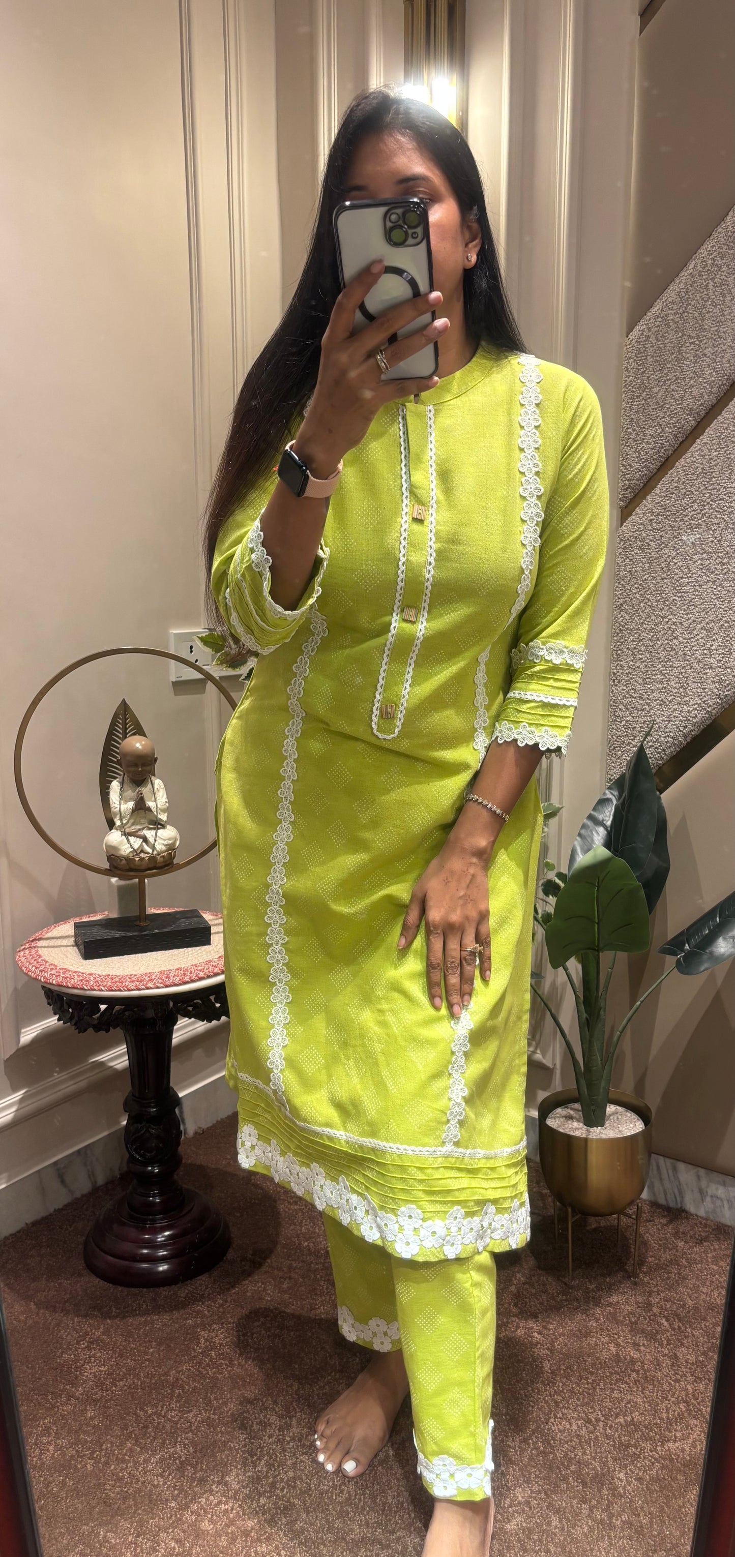 NEON GREEN LACED KURTA WITH PANT