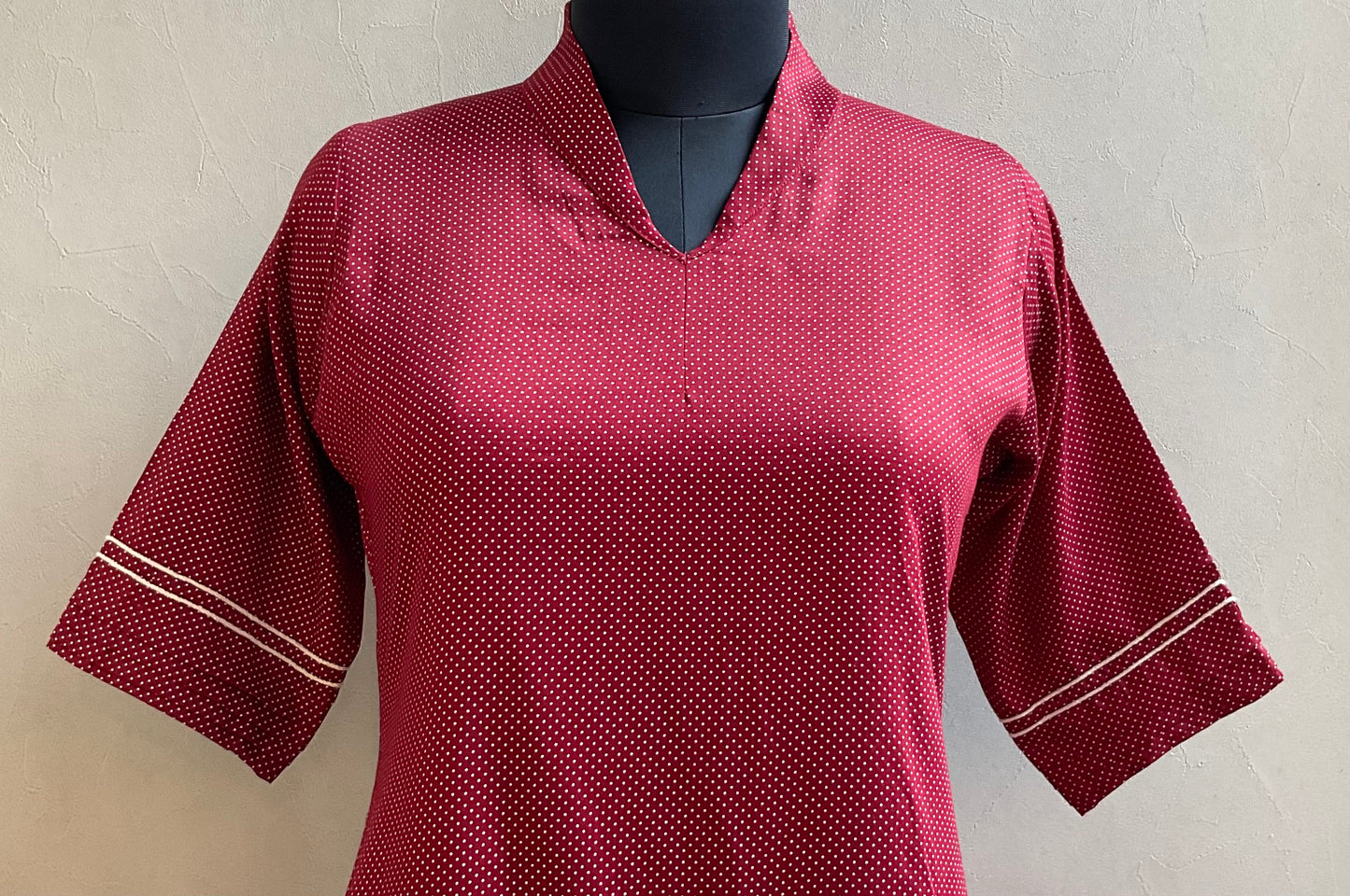 MAROON POLKA DOTS DORI WORK ALINE DRESS