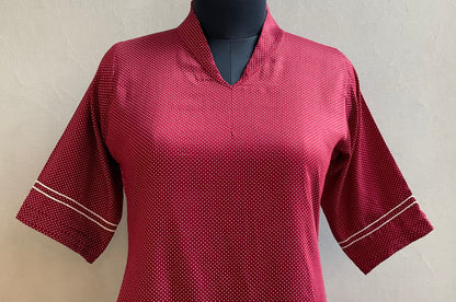 MAROON POLKA DOTS DORI WORK ALINE DRESS