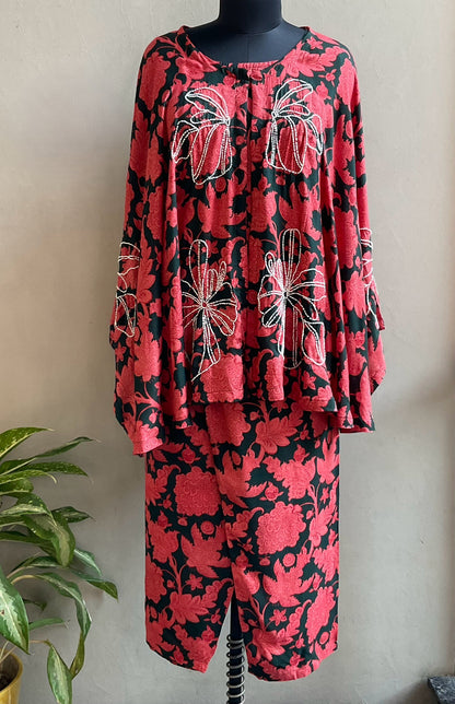 RUST BEADS DETAILING COORD SET WITH JACKET