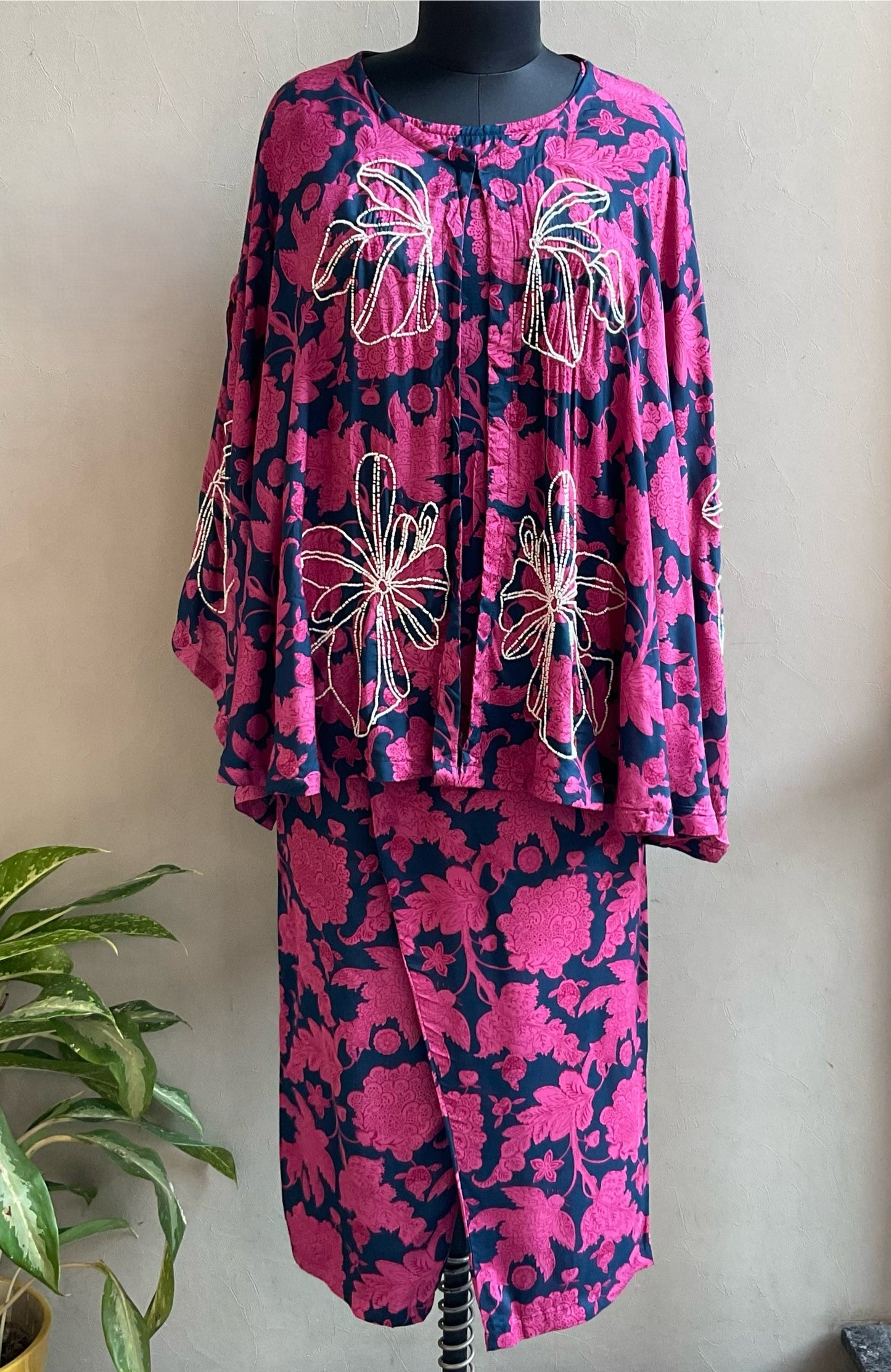PINK BEADS DETAILING COORD SET WITH JACKET