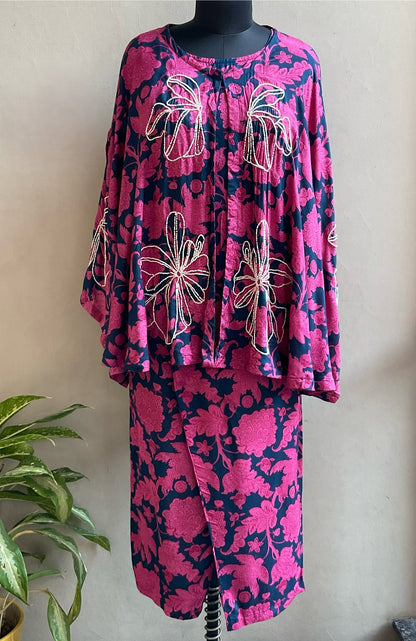 PINK BEADS DETAILING COORD SET WITH JACKET