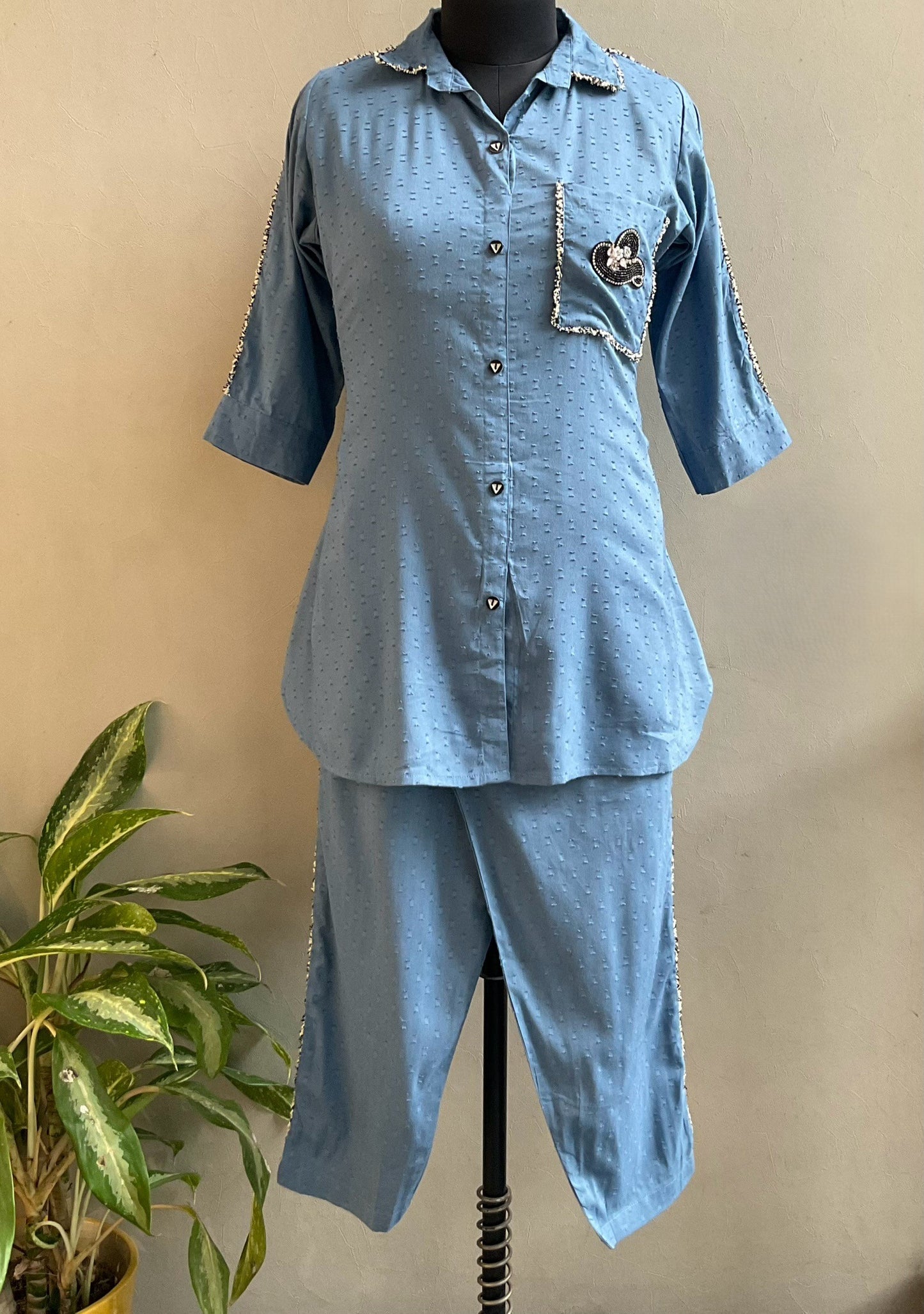 DENIM BLUE POCKET PATCHED COORD SET