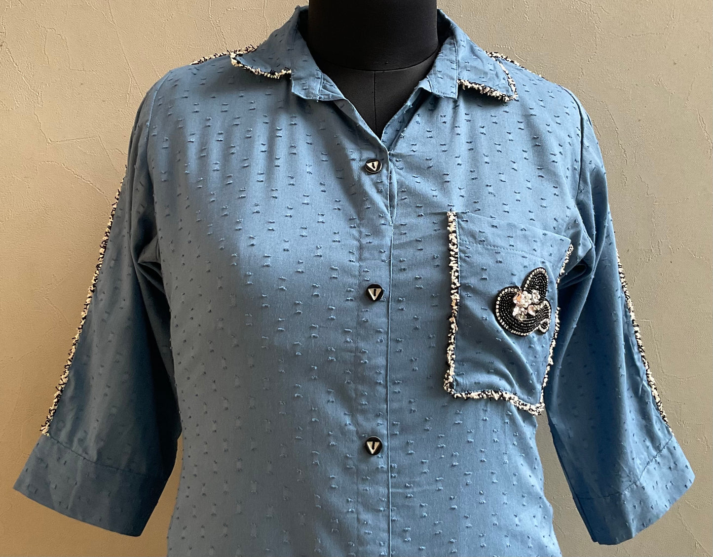 DENIM BLUE POCKET PATCHED COORD SET
