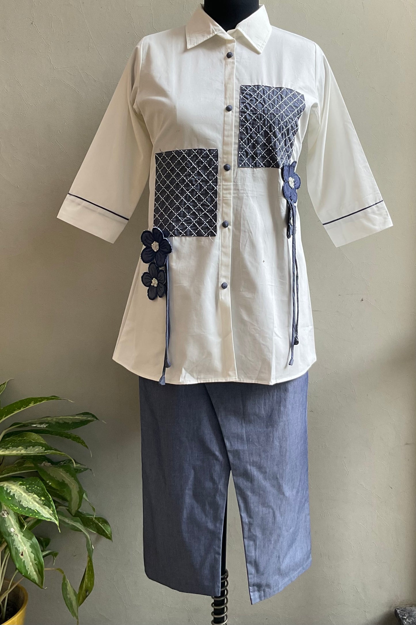3D FLOWER DENIM COORD SET