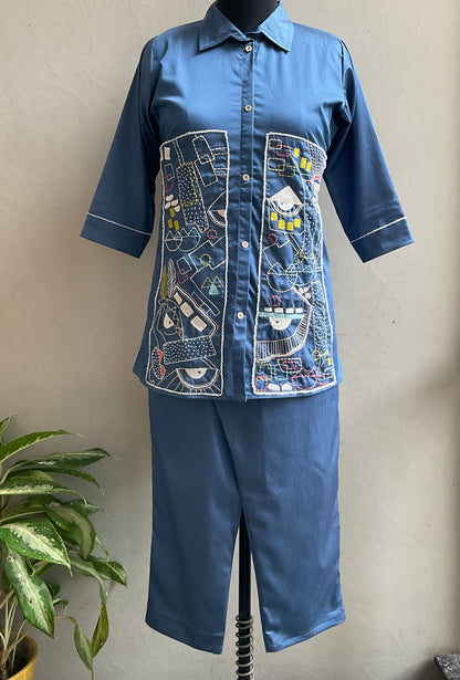 DENIM CHAMBRAY EMBROIDERED COORD SET