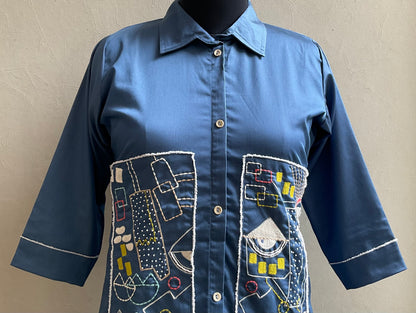 DENIM CHAMBRAY EMBROIDERED COORD SET