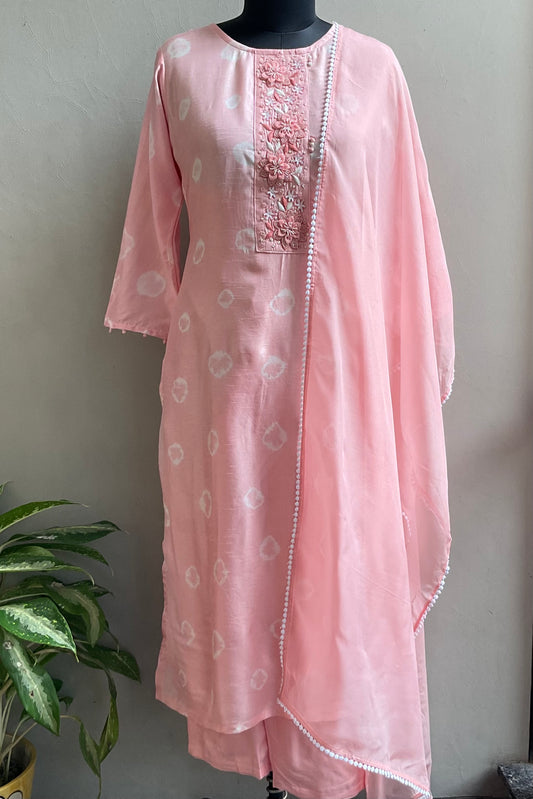 LIGHT PINK BEADS EMBROIDERED KURTA SET