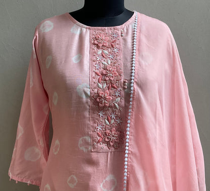 LIGHT PINK BEADS EMBROIDERED KURTA SET