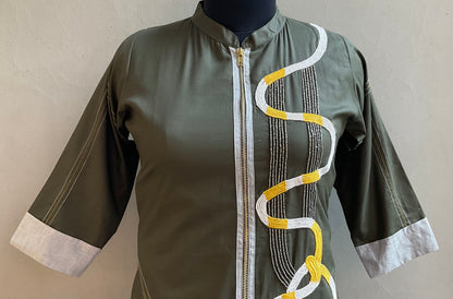 OLIVE GREEN DORI WITH BEADS EMBROIDERED COORD SET